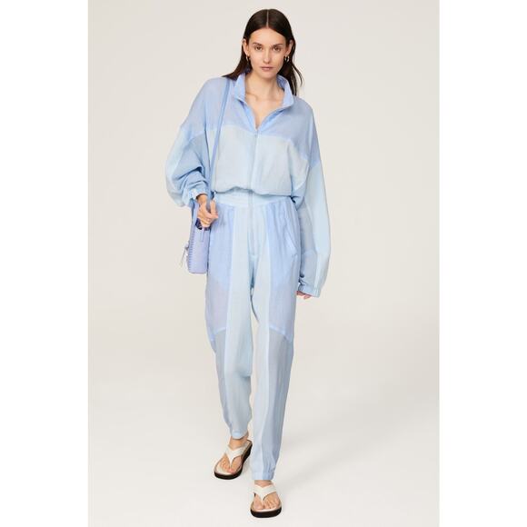 Paradised Blue Colorblock Long Sleeve Sporty Zip Up Jumpsuit Size Medium - Picture 1 of 16